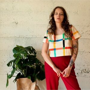 Ersa Fibers Frankie Top - Chunky Windowpane Cream - 2X